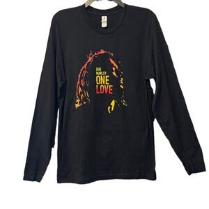 Bob Marley 'One Love' Movie Themed Long Sleeve Black Tee NWOT Size M